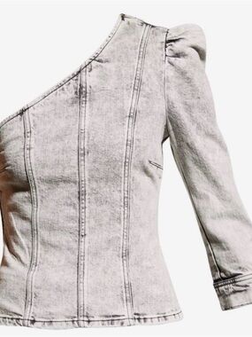 One-Shoulder Light Gray Denim Top